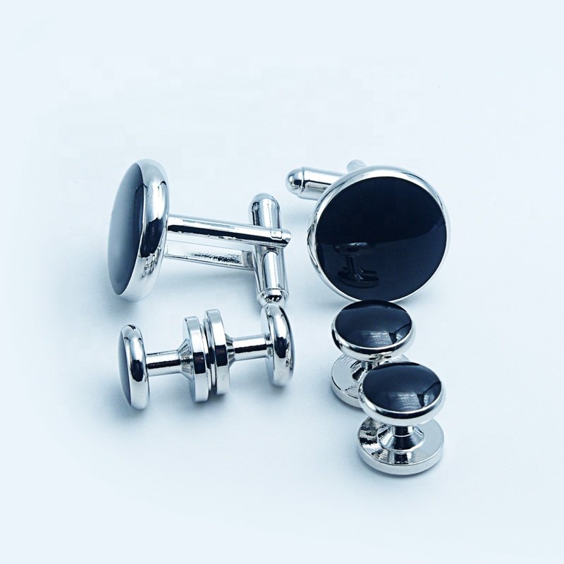 Wholesale Price 6pcs Cufflinks and Tuxedo Studs Sets for Men Polished finish Steel French Shirts Black Tuxedo Stud