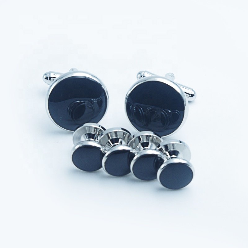 Wholesale Price 6pcs Cufflinks and Tuxedo Studs Sets for Men Polished finish Steel French Shirts Black Tuxedo Stud