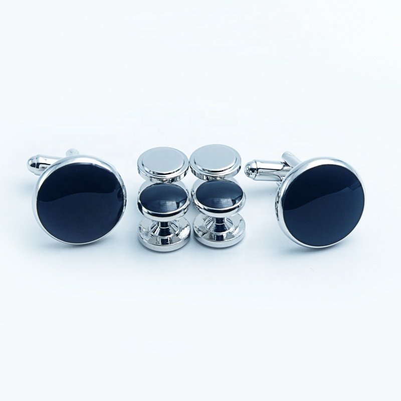 Wholesale Price 6pcs Cufflinks and Tuxedo Studs Sets for Men Polished finish Steel French Shirts Black Tuxedo Stud