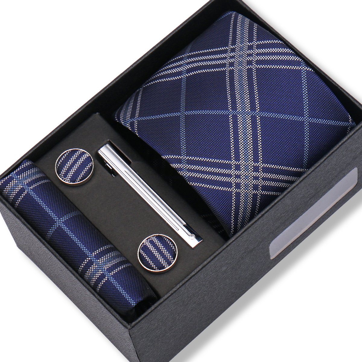 Black Gift Box Fashion Silk 8cm Necktie Set Tie Clip Handkerchief Cufflinks Suits For Party Wedding Neckties Gift Sets For Man