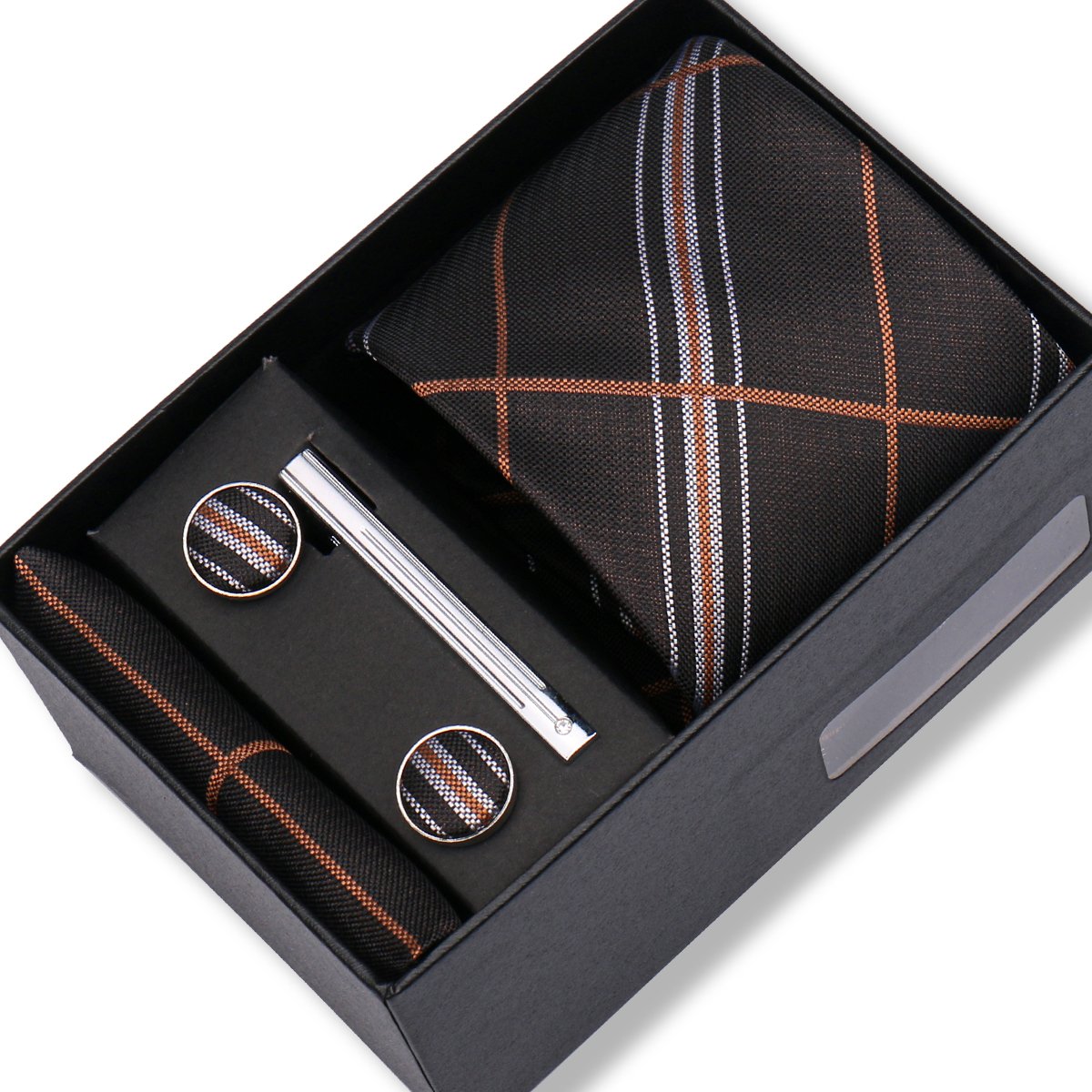 Black Gift Box Fashion Silk 8cm Necktie Set Tie Clip Handkerchief Cufflinks Suits For Party Wedding Neckties Gift Sets For Man