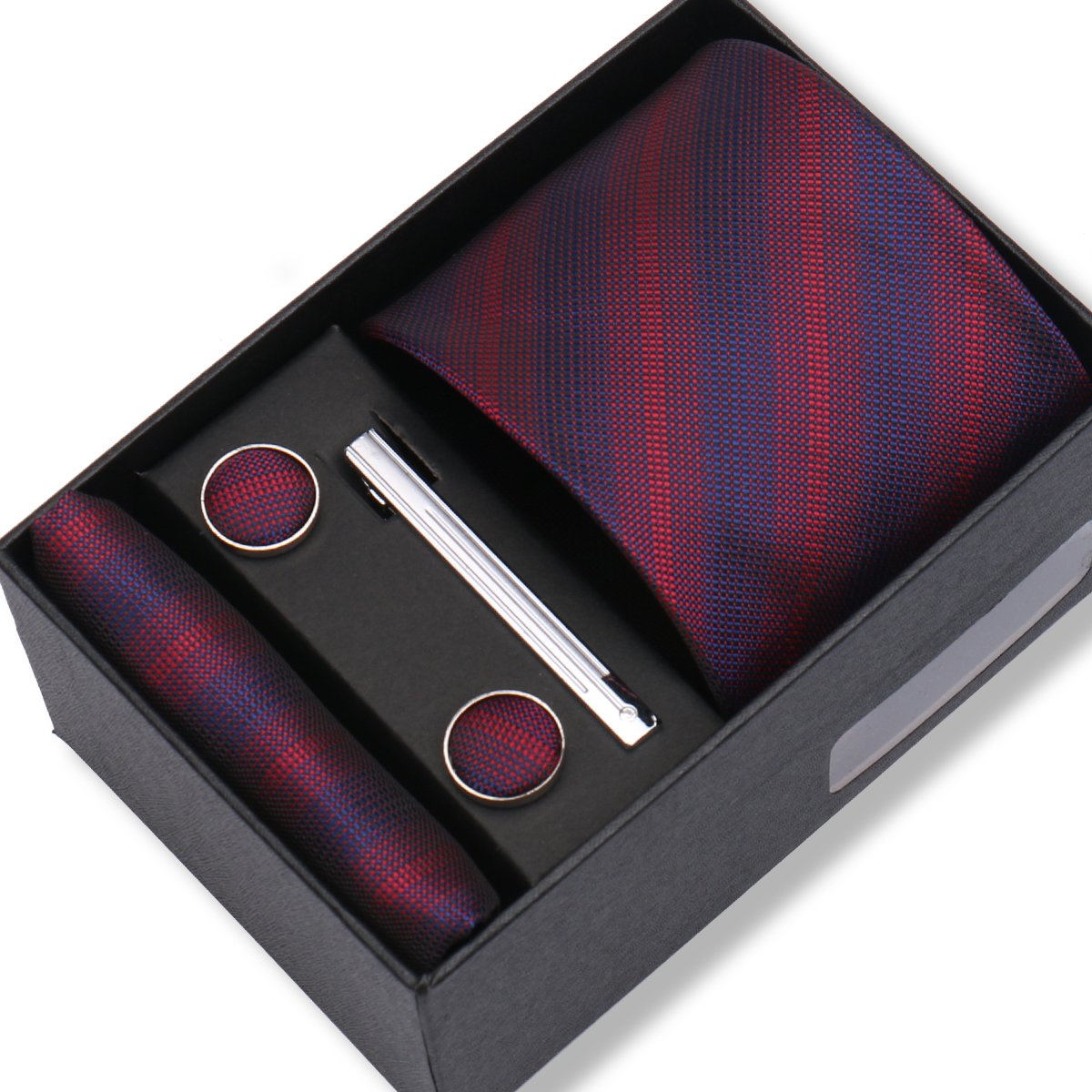 Black Gift Box Fashion Silk 8cm Necktie Set Tie Clip Handkerchief Cufflinks Suits For Party Wedding Neckties Gift Sets For Man