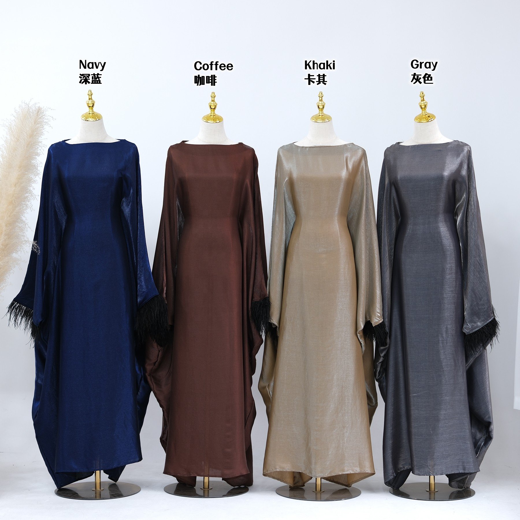 Loriya Feather Kaftan Abayas Women Muslim Dress Turkey Dubai Abaya Modest Dress with Inside Tie Belt islamic Clothing