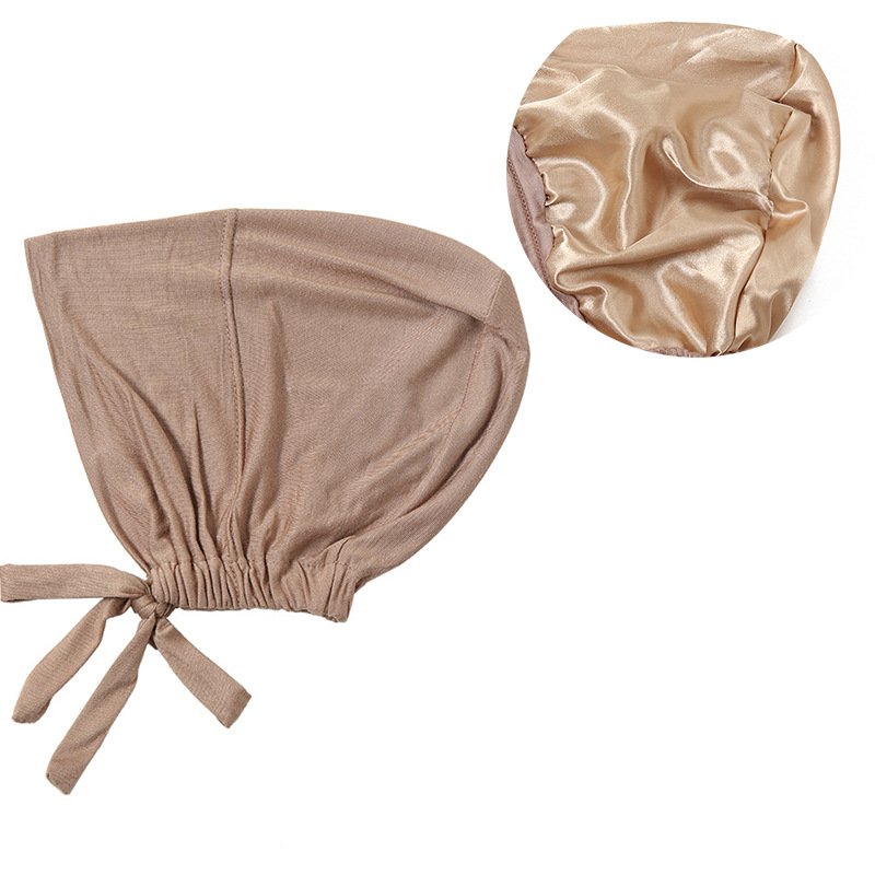 2022 New Designs Solid Modal Pirate Hat Satin Hair Lined Innerscarf Tie Back Women Undercaps Modal Jersey Silk Inner Hijab Caps