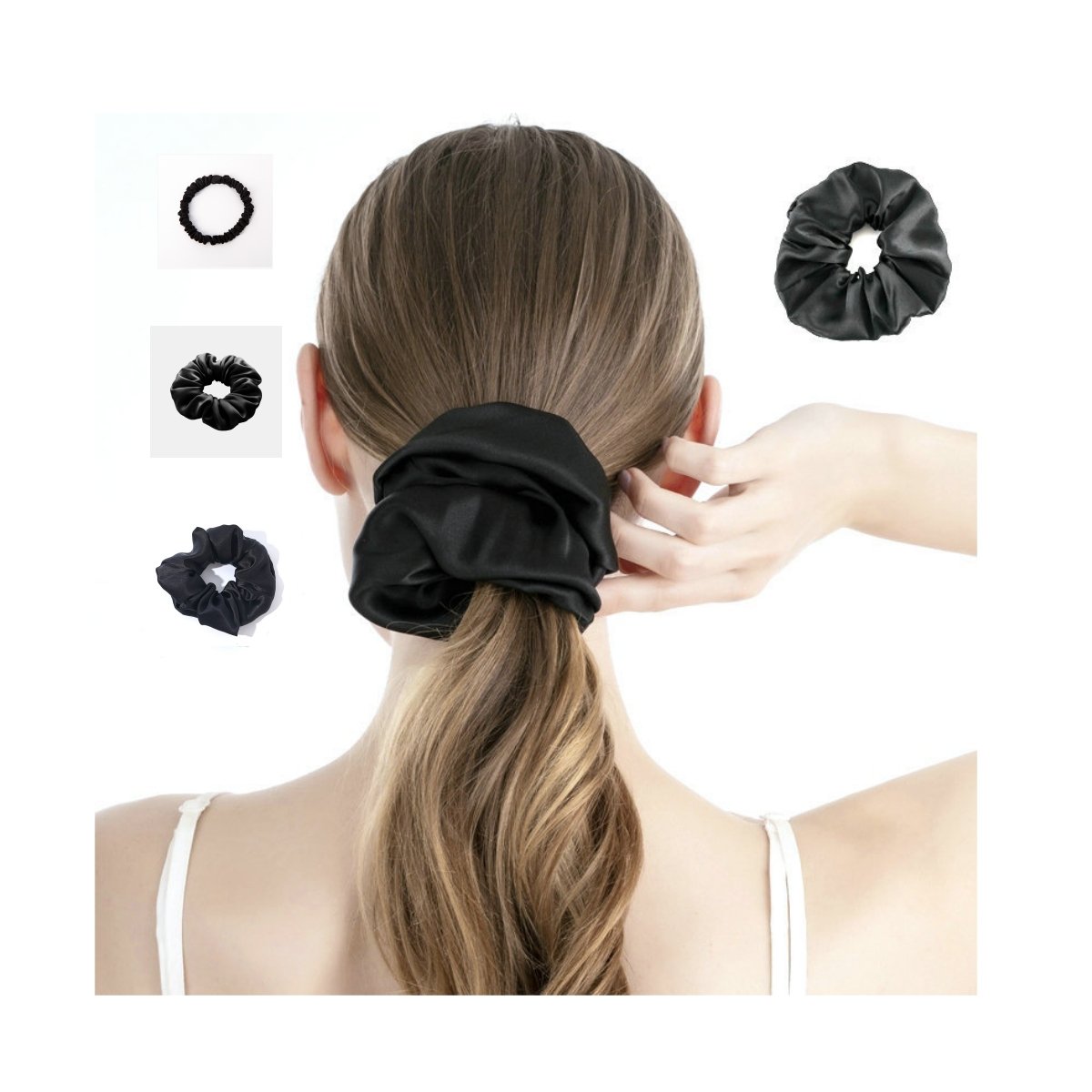 silk hair tie pink black ivory 19mm 3.5cm 100% pure mulberry silk scrunchies