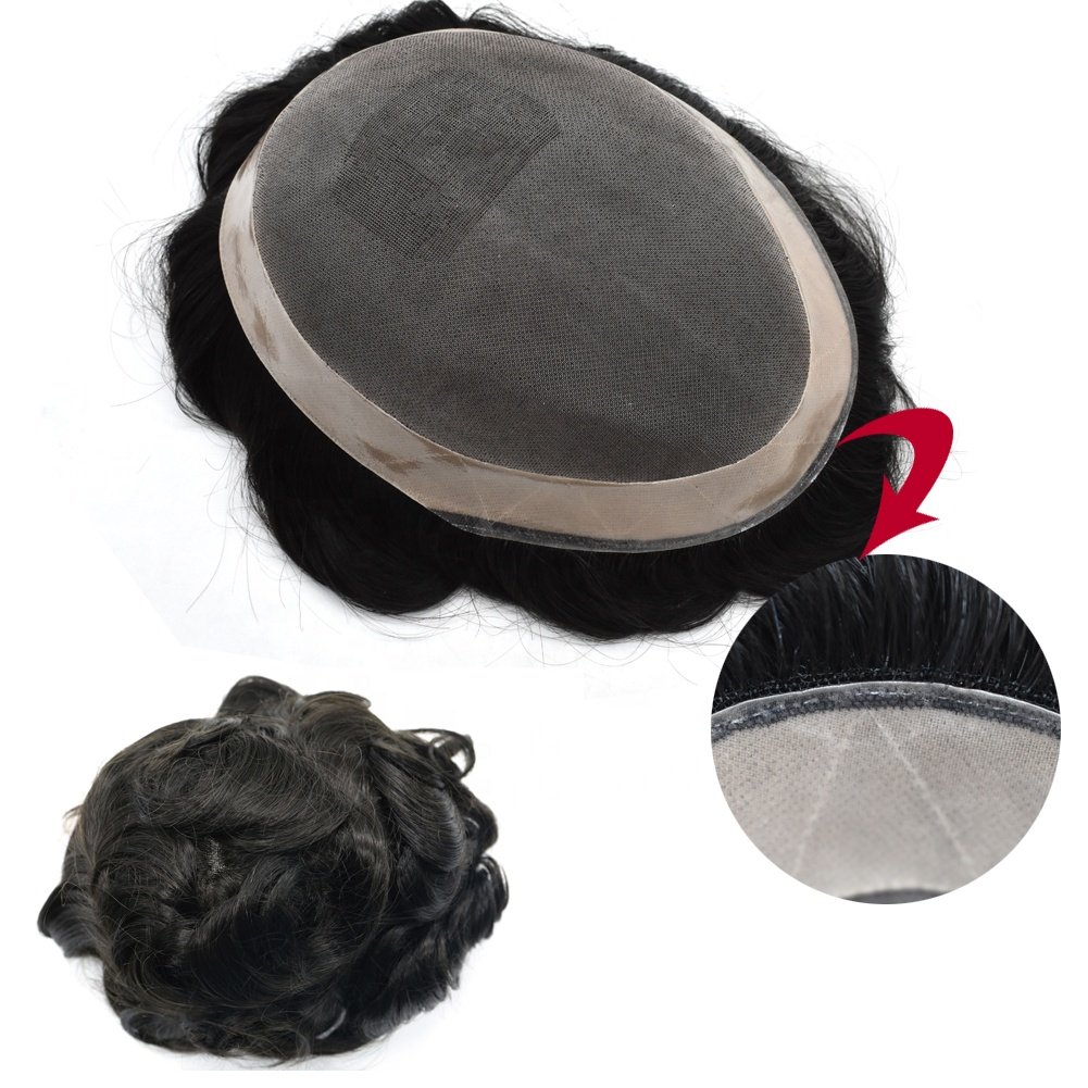 Premade High Grade Black Indian Human Hair Prosthesis Pieces Medium Heavy Density Advanced Hair Systems Toupee with Baby Hair