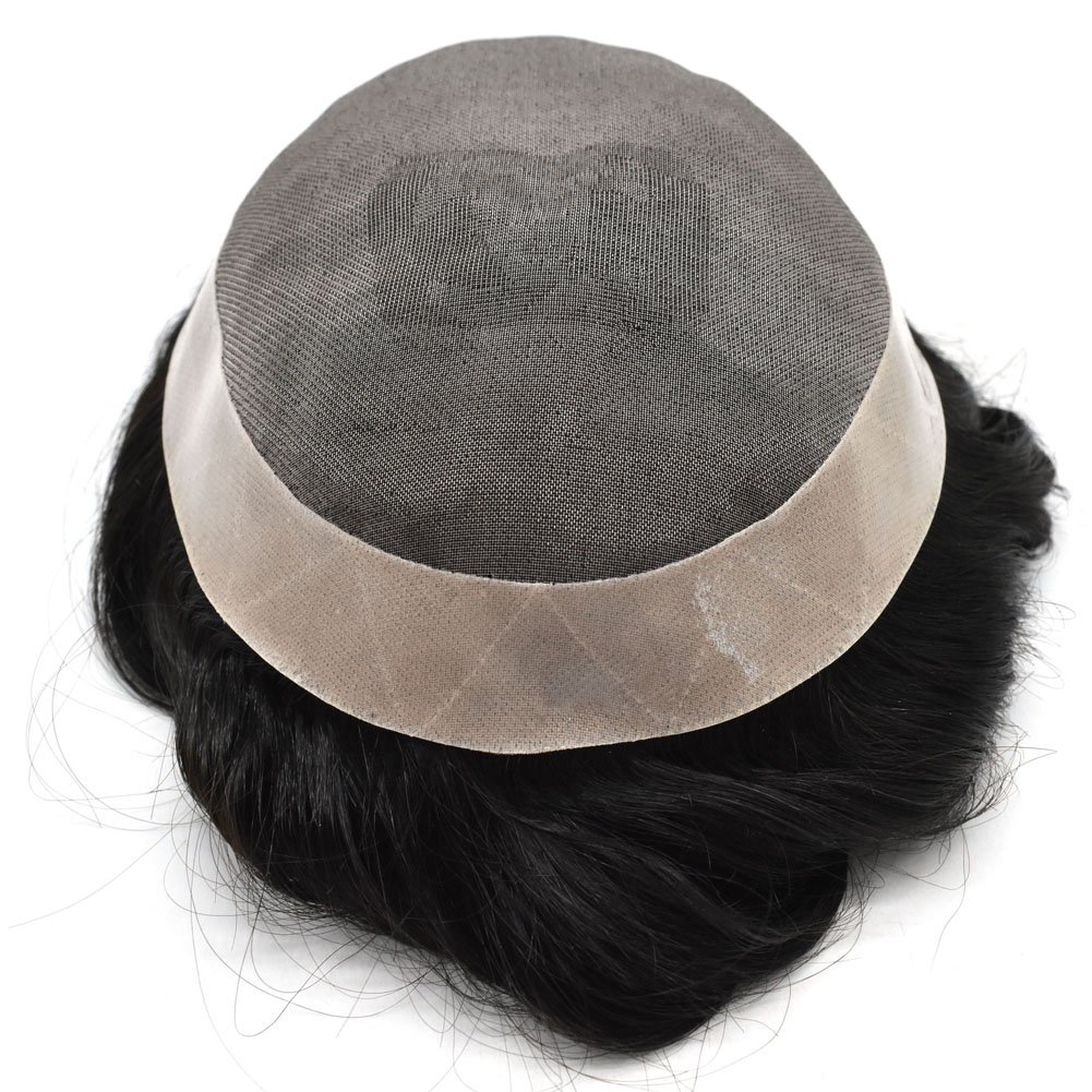 Premade High Grade Black Indian Human Hair Prosthesis Pieces Medium Heavy Density Advanced Hair Systems Toupee with Baby Hair