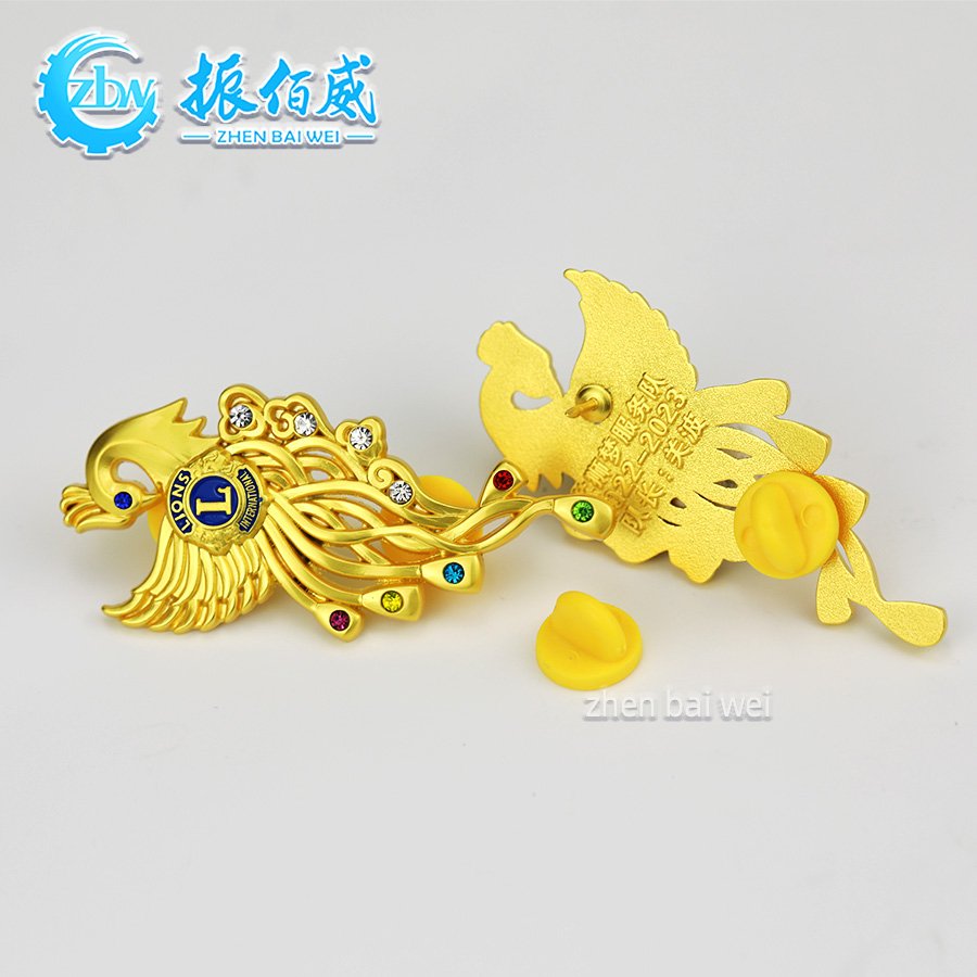 Service Team Phoenix Lions 3D Hollow Inlaid Gem Rhinestone Metal Brooch Custom Zinc Alloy Badge Logo Stereo Pin