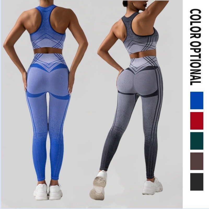 Customized 2pcs Seamless Gradient Color Vest Trousers Tie Dye Sportswear Yoga Sets Gym Workout Set For Women