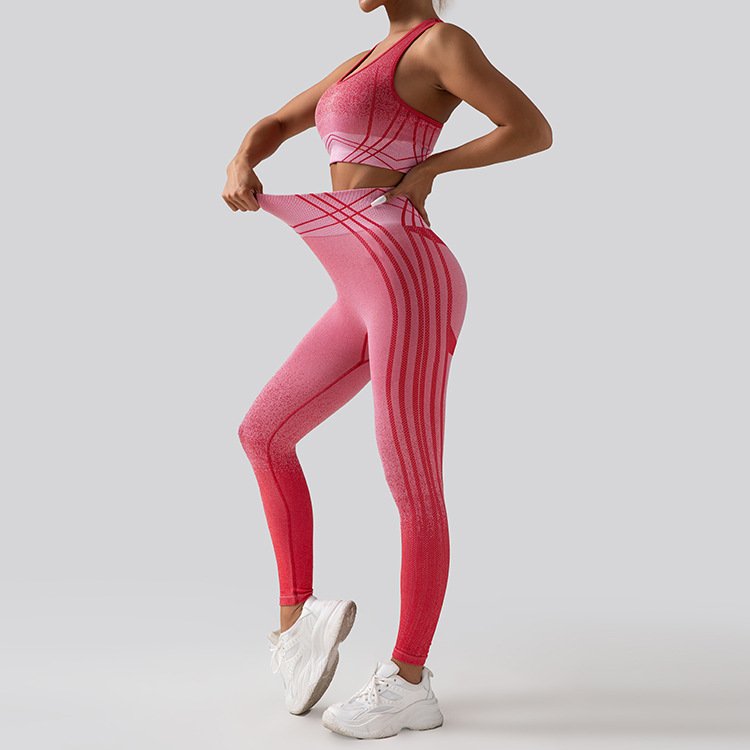 Customized 2pcs Seamless Gradient Color Vest Trousers Tie Dye Sportswear Yoga Sets Gym Workout Set For Women