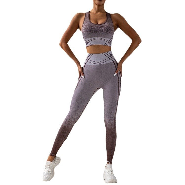 Customized 2pcs Seamless Gradient Color Vest Trousers Tie Dye Sportswear Yoga Sets Gym Workout Set For Women