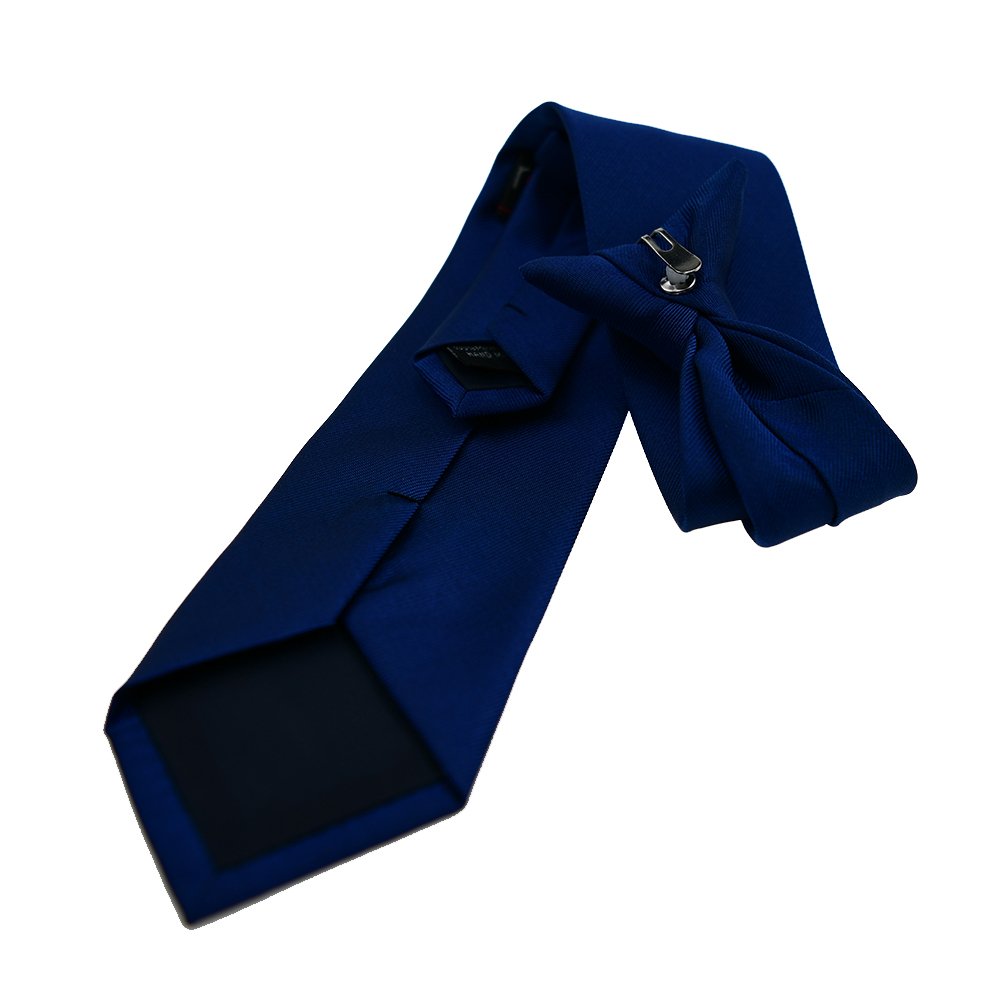 Custom Embroidered Logo Tie Machine Embroidery Clip-on Tie Navy Grosgrain Pre-tied Necktie with Button Holes Easy to Remove Tie