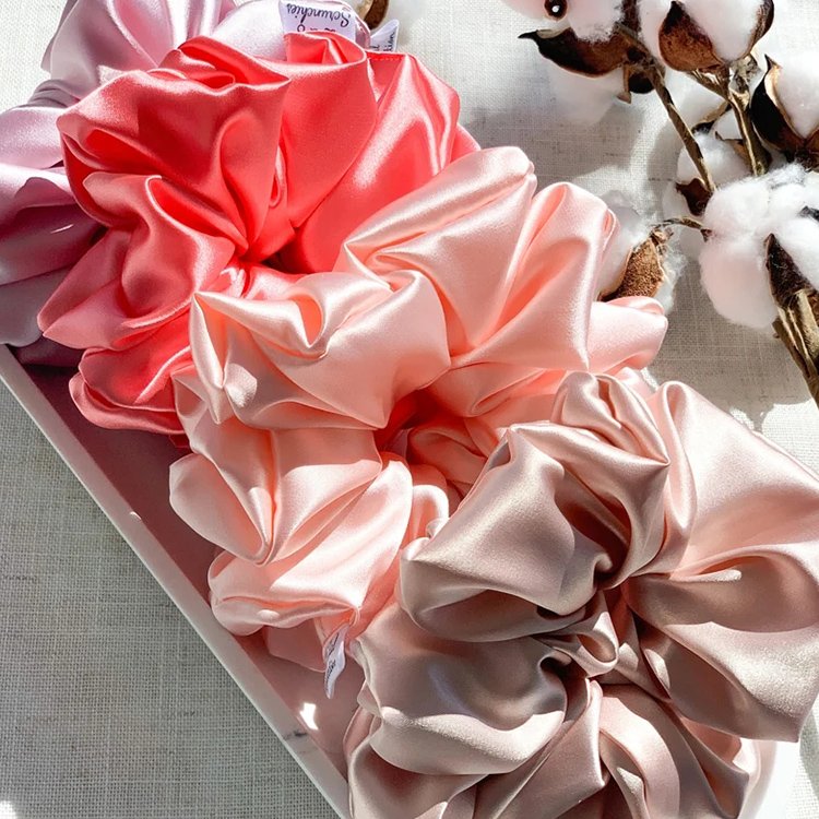 satin mulberry silk hair ties 100% pure real silk scrunchies skinny silk custom flower scrunchies