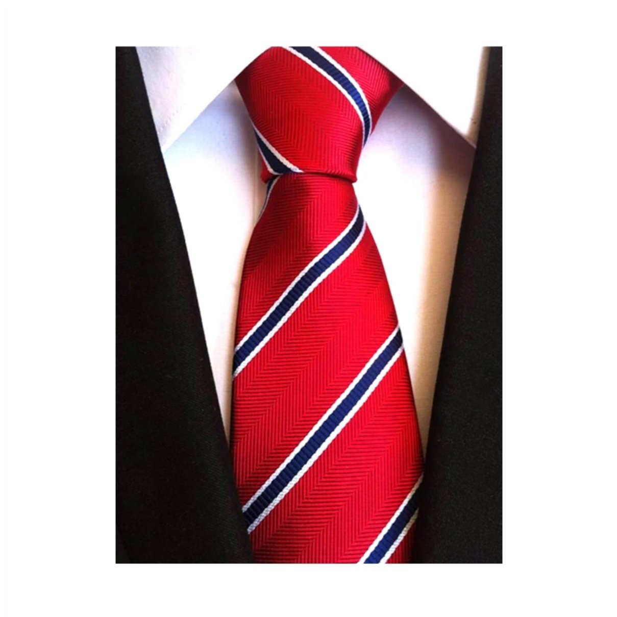 100% Pure Silk Weave Woven Jacquard Red Navy White Stripe Necktie Customization For Men Classic Ties