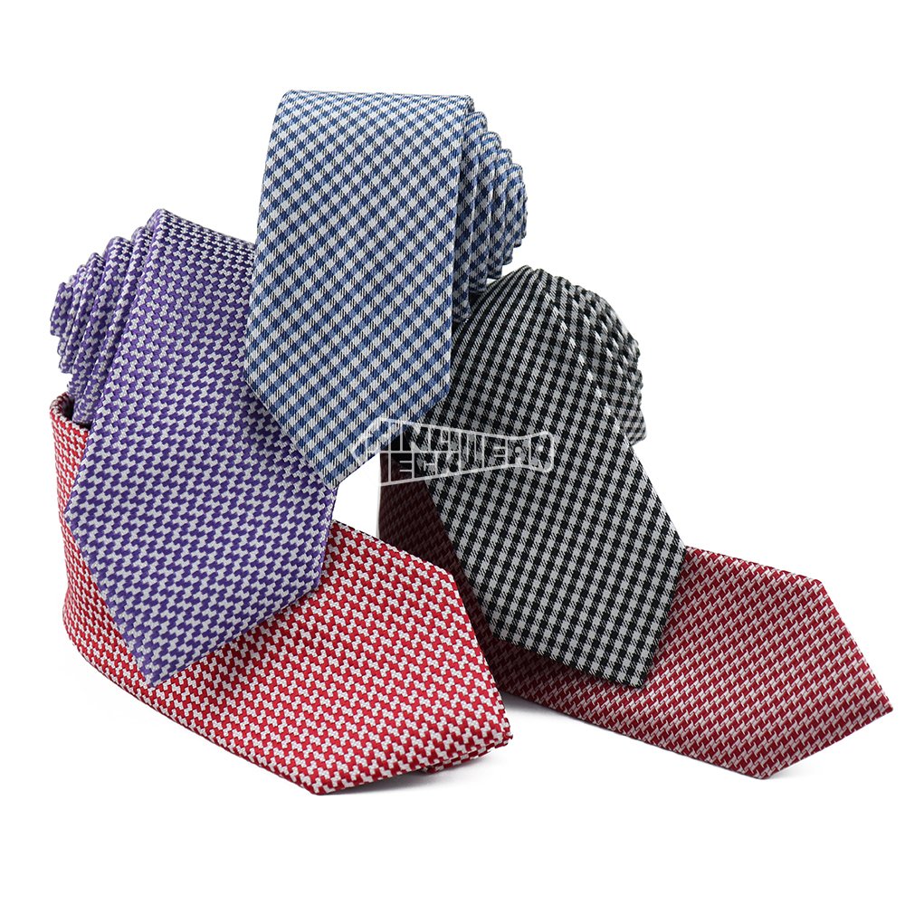 Custom Plaid Polyester Complete Luxury Houndstooth Sublimated With Logo Pattern Custom Suit Men Fashion Tie