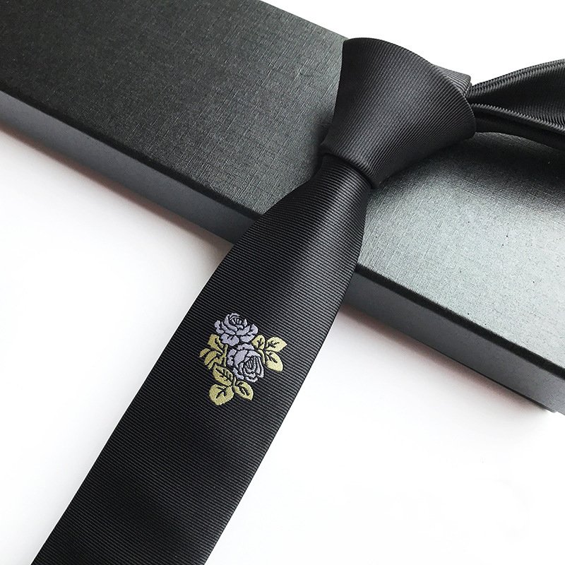 Rose embroidery tie 5cm Polyester silk Tie men Woven Neck Ties for man