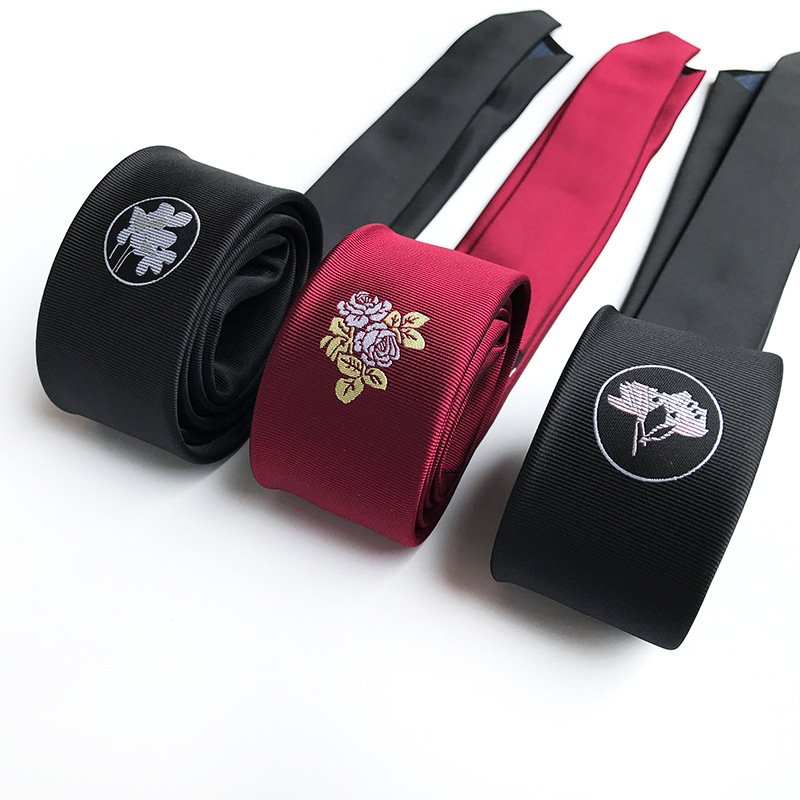 Rose embroidery tie 5cm Polyester silk Tie men Woven Neck Ties for man