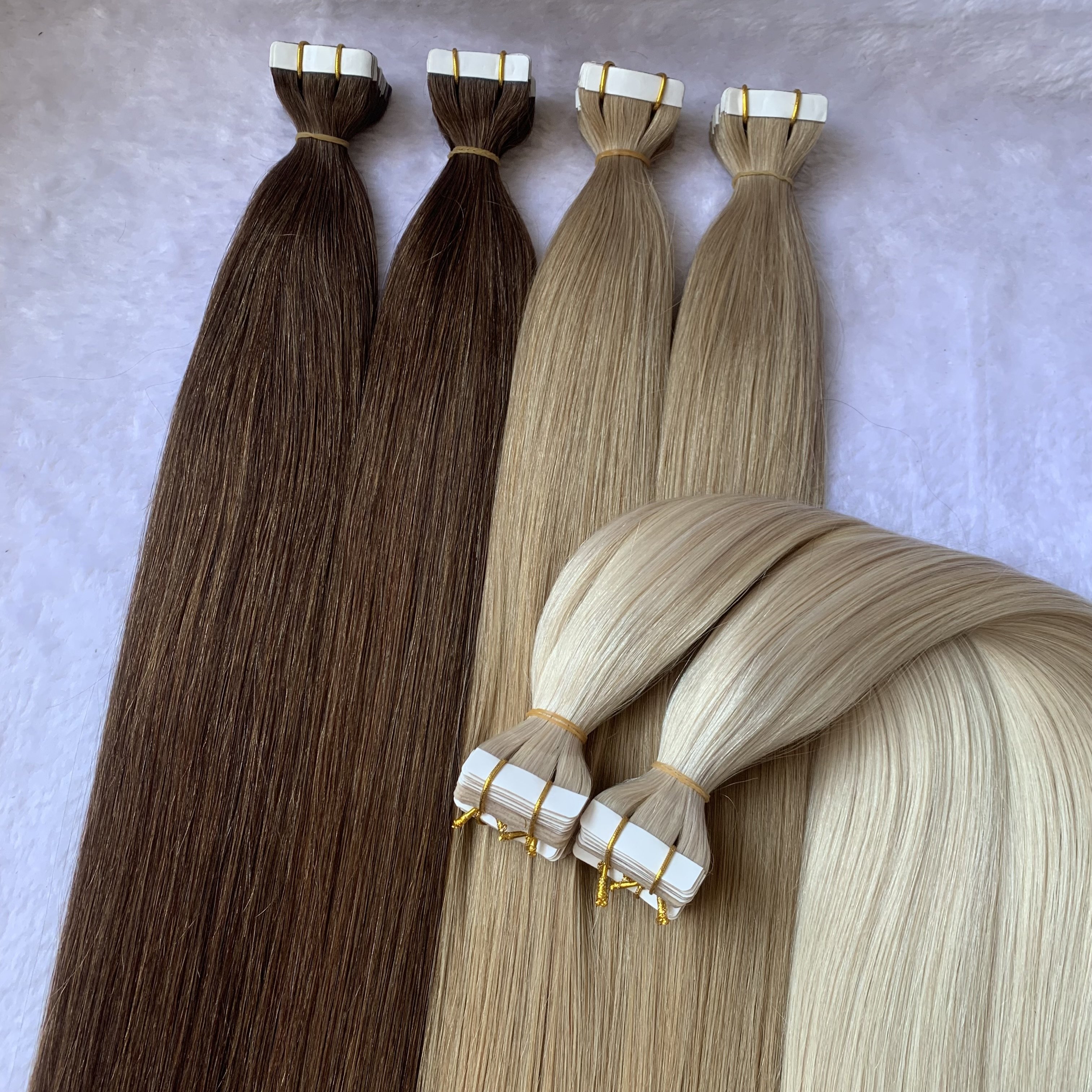 Top Grade 12A Double Drawn Tape In Hair Extensions Russian Human Hair High Quality Natural Remy Tape Hair Extension Full End