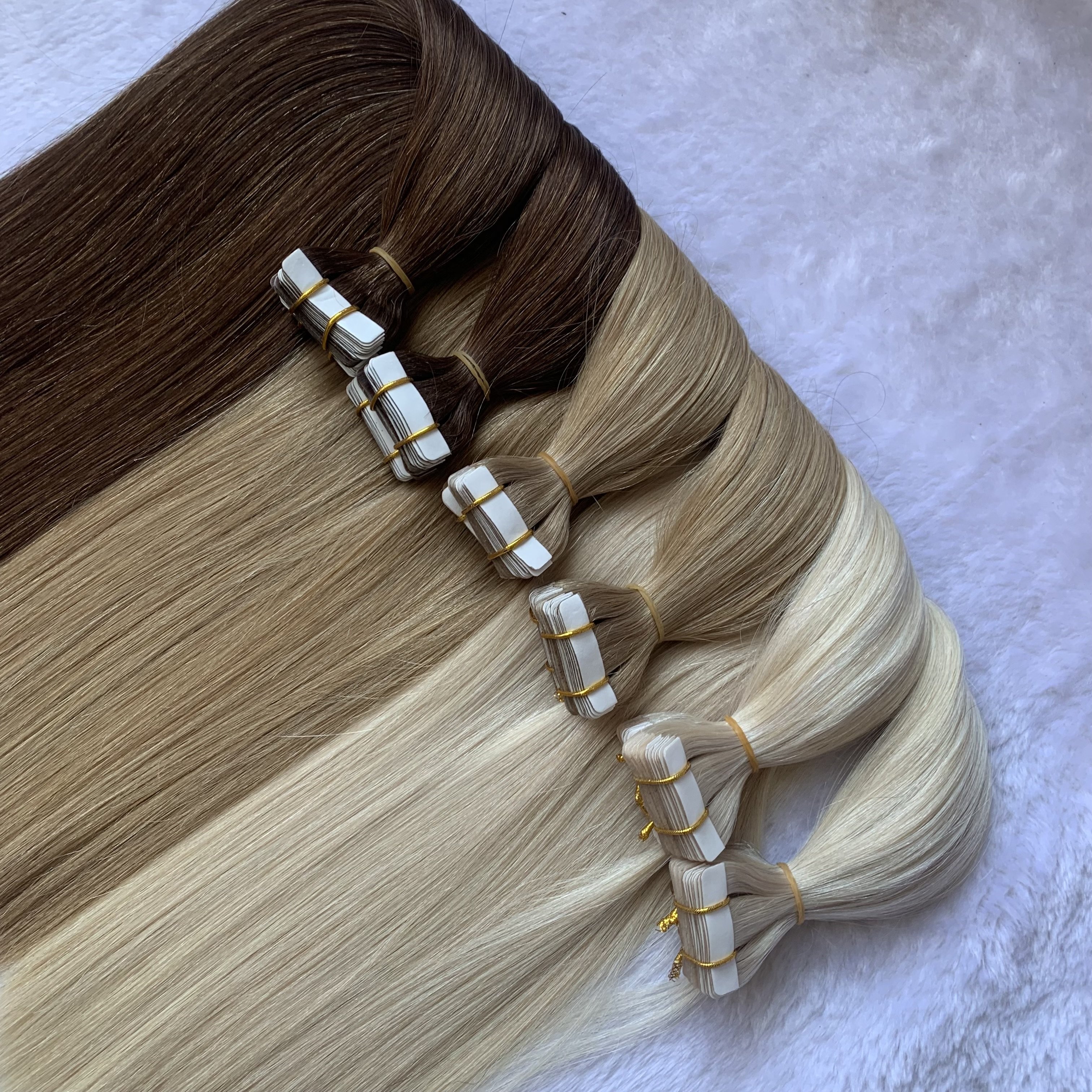 Top Grade 12A Double Drawn Tape In Hair Extensions Russian Human Hair High Quality Natural Remy Tape Hair Extension Full End