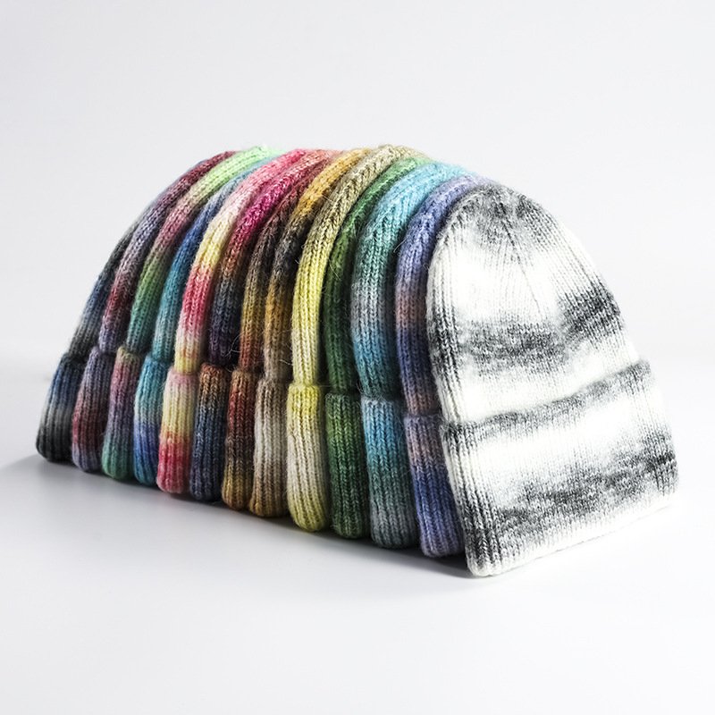 High quality acrylic wholesale adults winter knit hat tie dye beanies for women