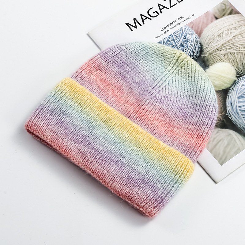 High quality acrylic wholesale adults winter knit hat tie dye beanies for women