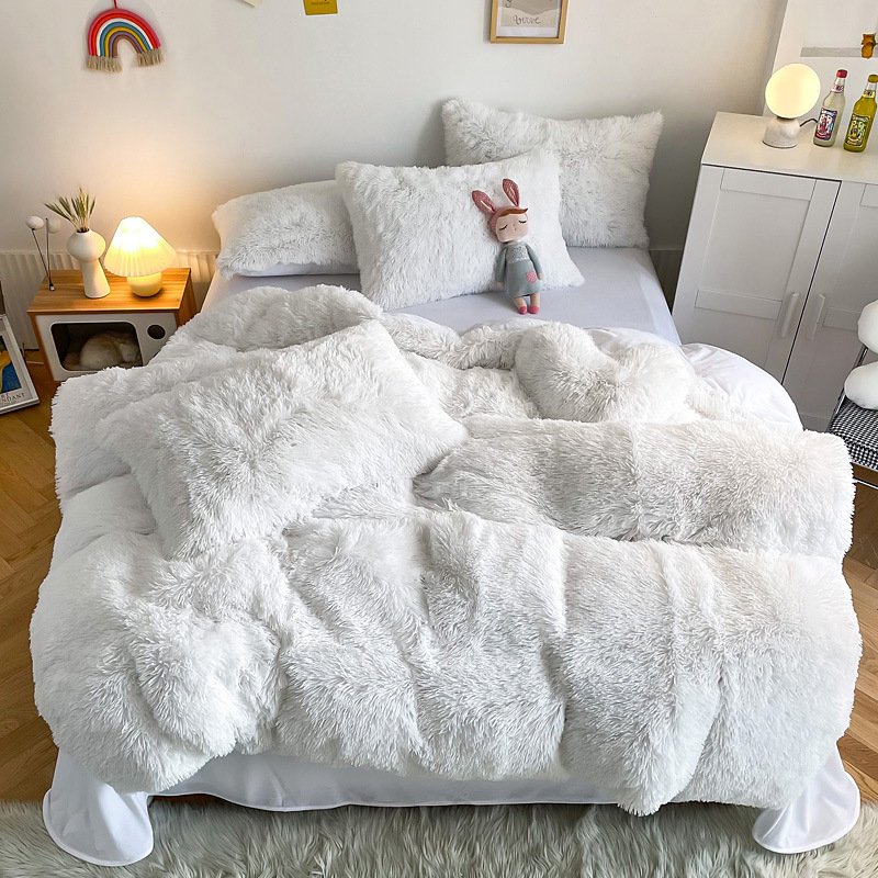 Winter Warm Fluffy Velvet Duvet Cover Set Luxury Soft Solid Color Quilt Cover With Bedsheets