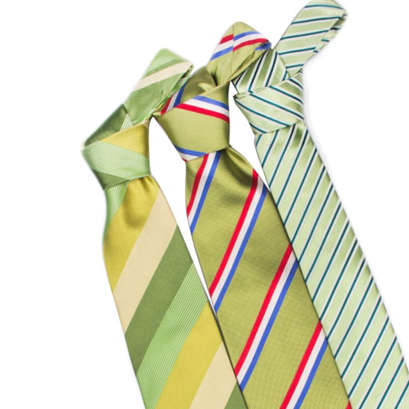 High Quality Silk Green silk Ties Quality For Men Wholesale Business Necktie Silk Italy Stripe Necktie De Luxe Hommes