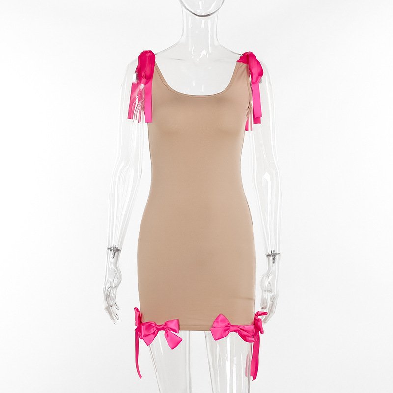 Kilig Summer Hot Selling Bow Dress Sexy Mini Bodycon Bandage Sleeveless Straps Fashion Party Dress Women