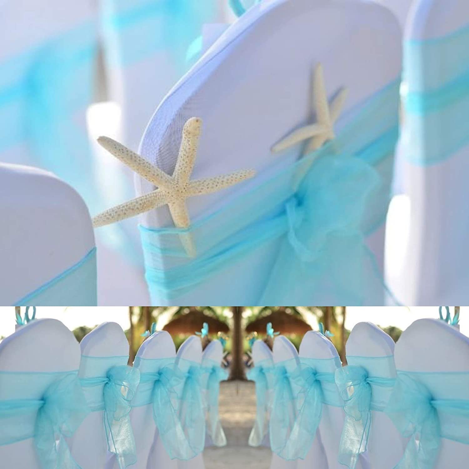 Organza Chair Sashes for Wedding Banquet Party Decoration Chair Bows Ties Chair Cover Bands Event Supplies - Turquoise