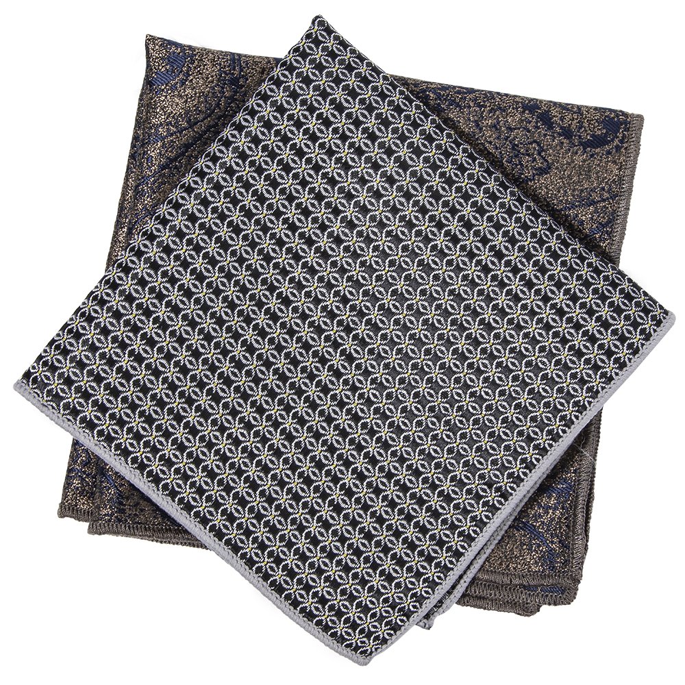 8pcs Brown Navy Paisley Polyester Neckties Set Complete with Bowtie Pocket Square Flower Lapel Metal Pin Cufflink Tie Bar