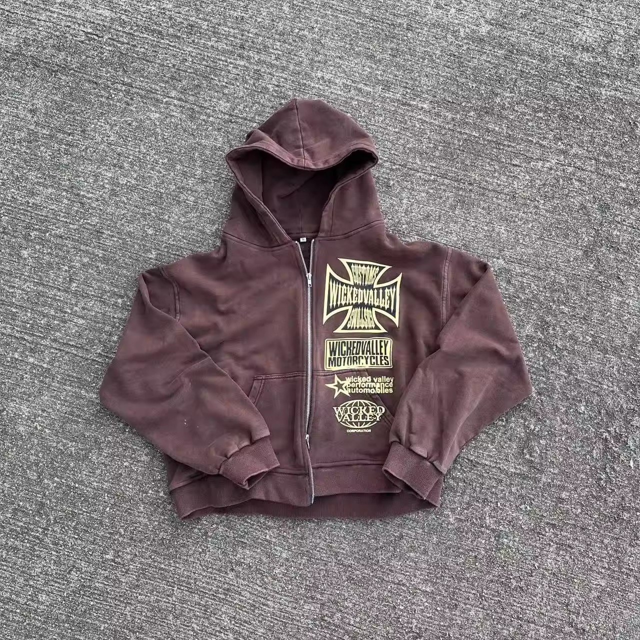 Custom High Quality Heavyweight Boxy Vintage Streetwear Distressed Zip Up Cropped Acid Washed Screen Printing zipper Hoodie Men