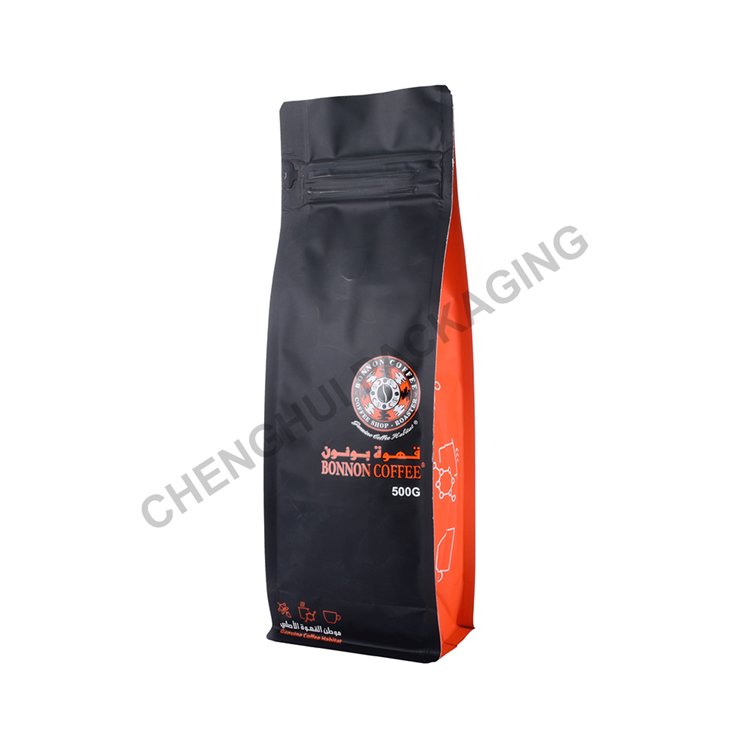 Biodegradable High Barrier 250G 170Micron Orange PA/NY/PE Matte Varnish Aluminum Foil Plastic Quad Seal Coffee Bags With Zipper