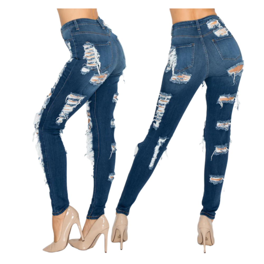 Casual Cool 2024 Premium Quality Custom Stretchy High Waist Distressed Women's Skinny Denim Jeans Low Cost Made From Bangladesh