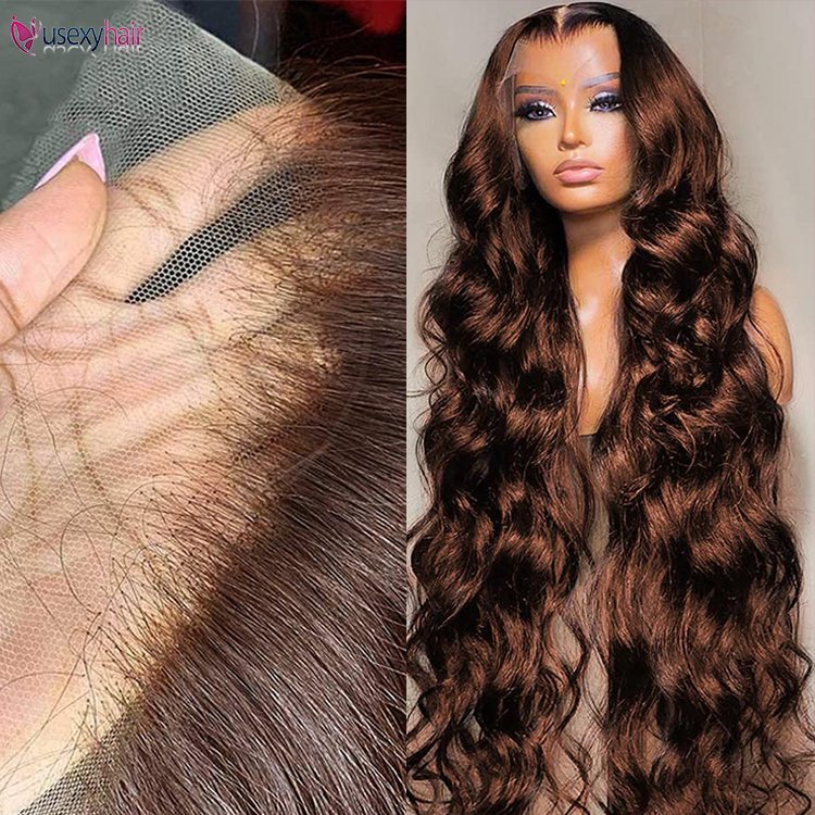 40Inch Vietnamese Chocolate Brown 100% Virgin Lace Front Wig Human Hair Loose Body Wave Brazilian HD Transparent Lace Wig Vendor