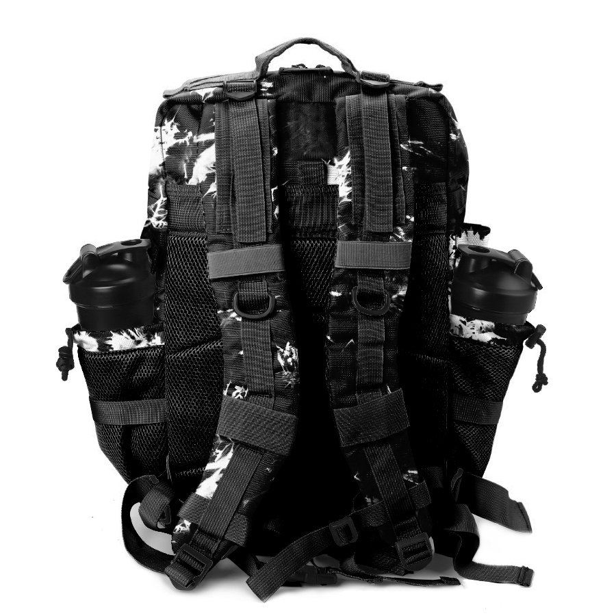 Custom Logo Waterproof Travel Fitness Black Lightning 45L Tactical Gym Backpack w Side Pocket