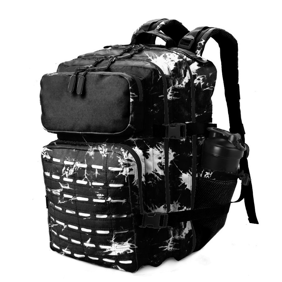 Custom Logo Waterproof Travel Fitness Black Lightning 45L Tactical Gym Backpack w Side Pocket