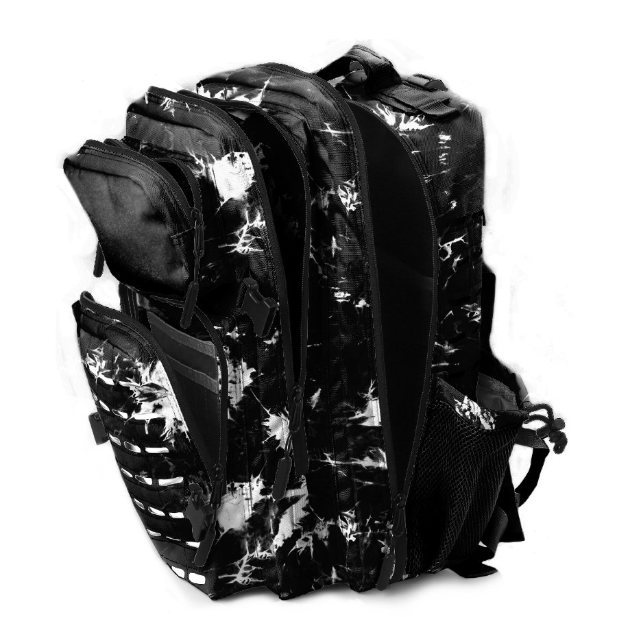 Custom Logo Waterproof Travel Fitness Black Lightning 45L Tactical Gym Backpack w Side Pocket