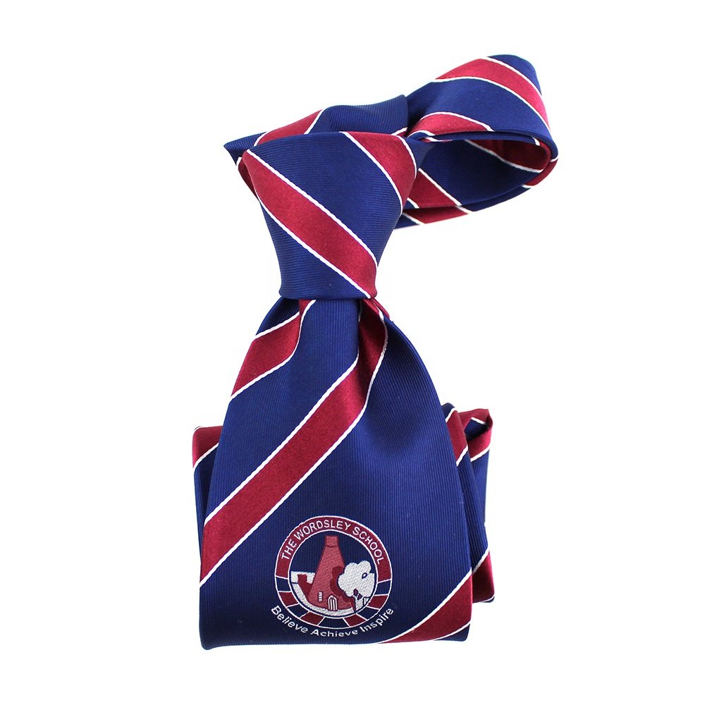 China Wholesale Handmade Jacquard Woven Logo Necktie Burgundy Striped Uniform Scarf Tie Set Mens Custom School Silk Ties