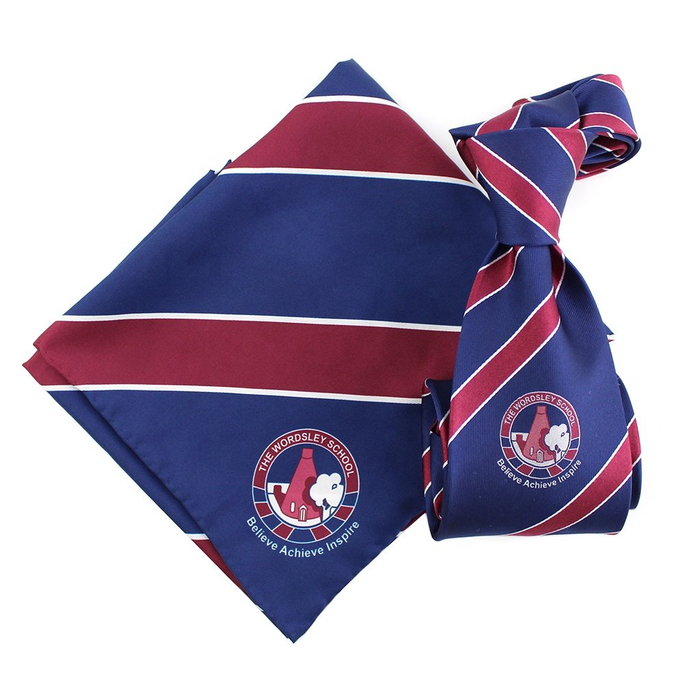 China Wholesale Handmade Jacquard Woven Logo Necktie Burgundy Striped Uniform Scarf Tie Set Mens Custom School Silk Ties