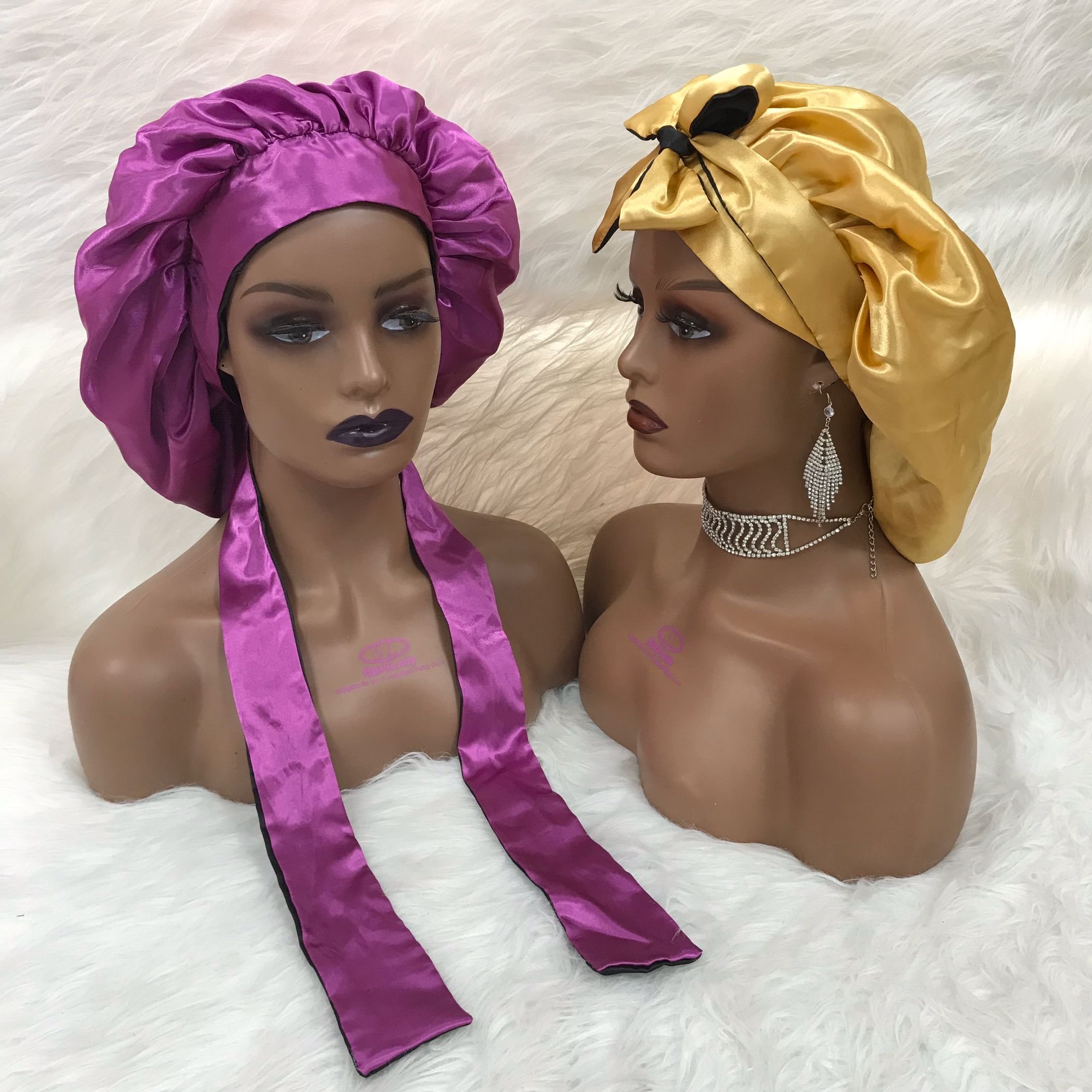 hot sale reversible bonnets satin sleeping long tie hair bonnets for women soft silk bonnets designer