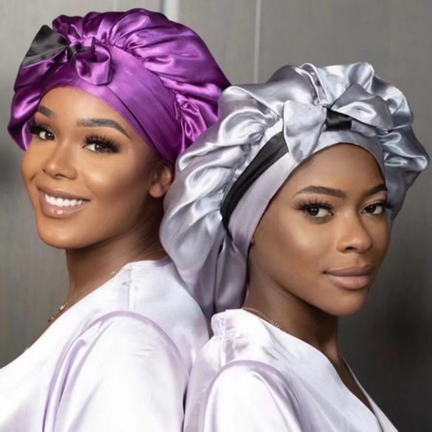 hot sale reversible bonnets satin sleeping long tie hair bonnets for women soft silk bonnets designer