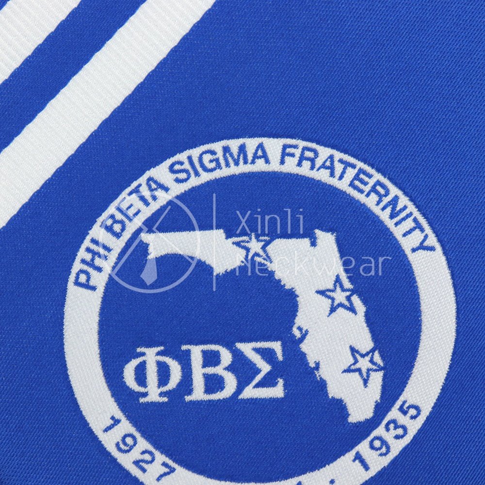 Royal Blue Polyester Satin Jacquard Phi Beta Sigma Fraternity Logo Necktie Formal Stripe Customized Neck Ties