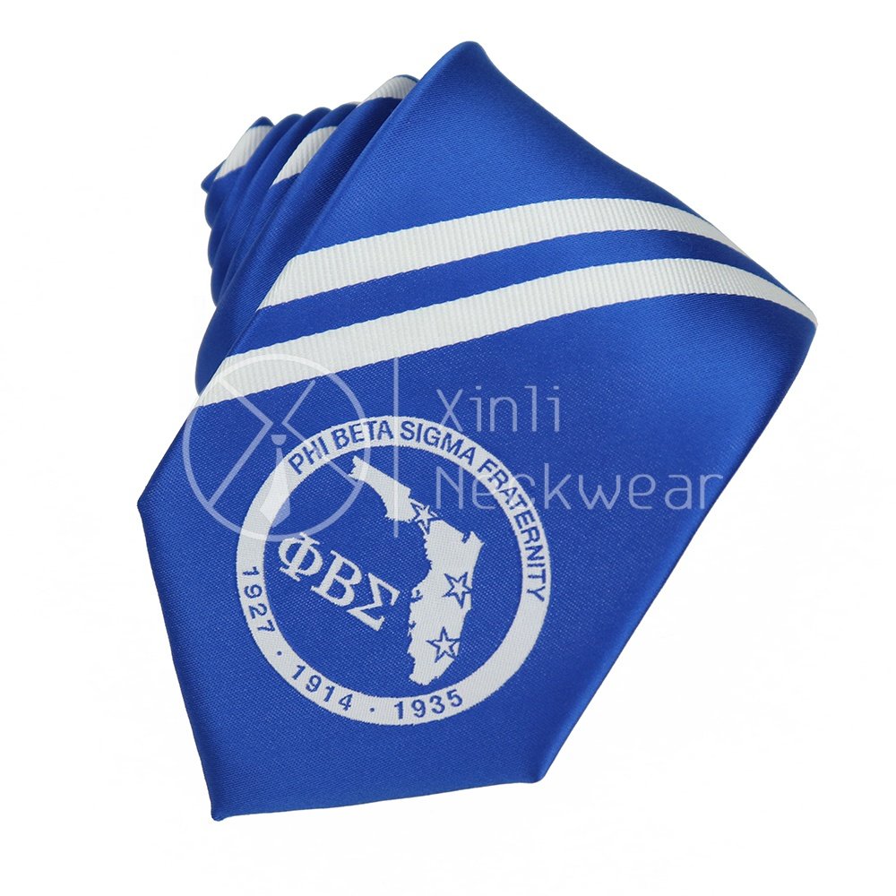 Royal Blue Polyester Satin Jacquard Phi Beta Sigma Fraternity Logo Necktie Formal Stripe Customized Neck Ties