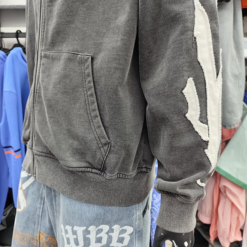 YSJY Streetwear Custom Embroidery Logo French Terry Heavyweight Cotton Sun Faded Vintage Zipper Hoodies For Men