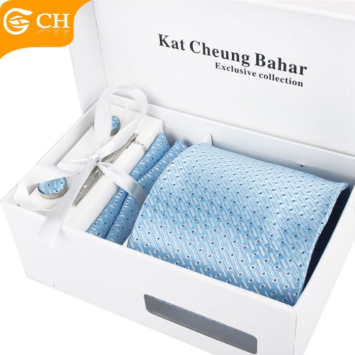 Wholesale Custom Fashion High Quality Woven Silk Neck Tie And Hanky Box Set Men Red Cufflink and Tie Set