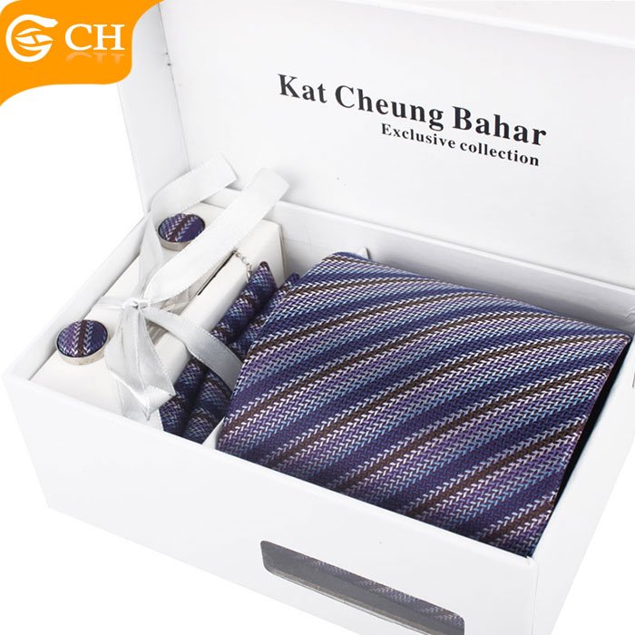 Wholesale Custom Fashion High Quality Woven Silk Neck Tie And Hanky Box Set Men Red Cufflink and Tie Set