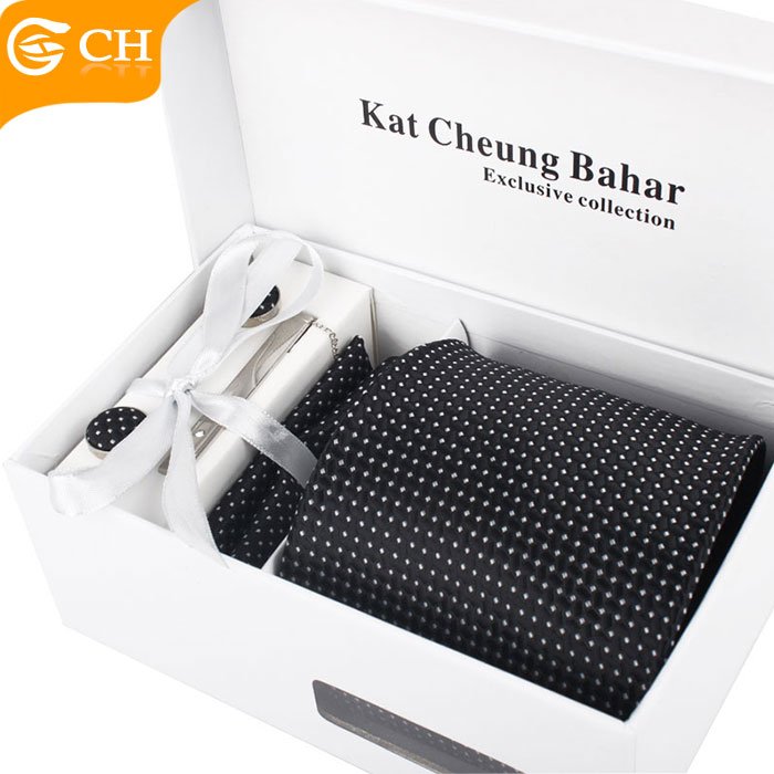 Wholesale Custom Fashion High Quality Woven Silk Neck Tie And Hanky Box Set Men Red Cufflink and Tie Set
