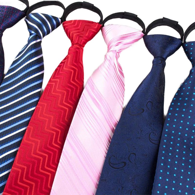 wholesale dot stripe pattern multi color polyester zipper neckties zip neck ties for men