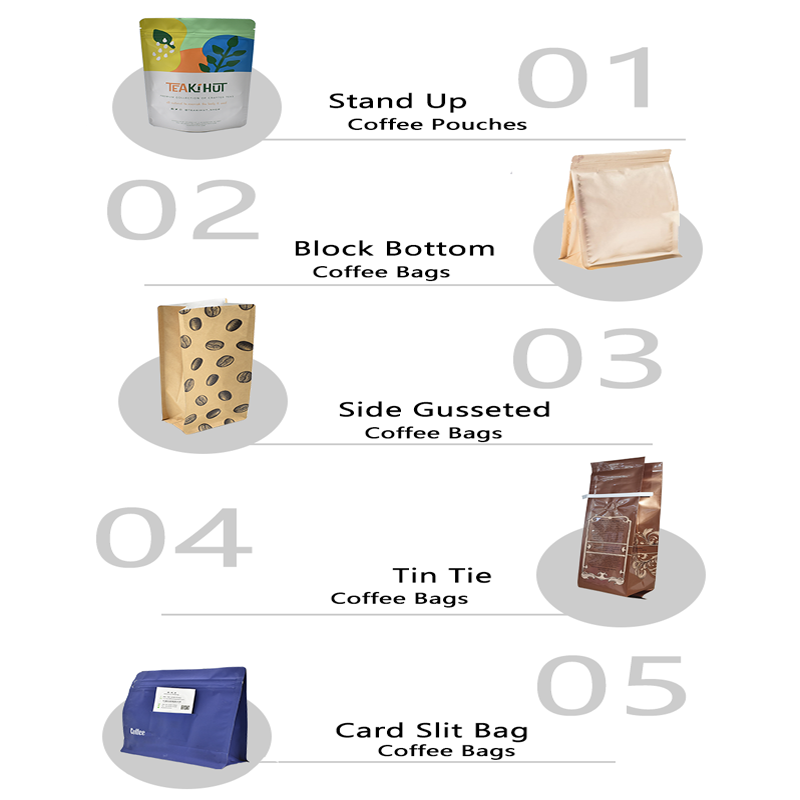 Flat Bottom Coffee Pouch Bags Custom Printed Coffee Beans Packaging Bag with Valve Custom Coffee Aluminum Foil 250G 500G 1kg