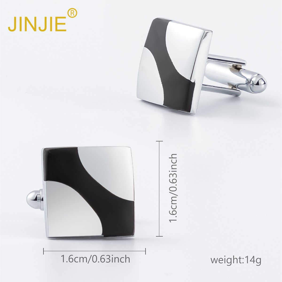 Low price ready to ship Classic cheap square Black and white pattern silver button men cufflinks